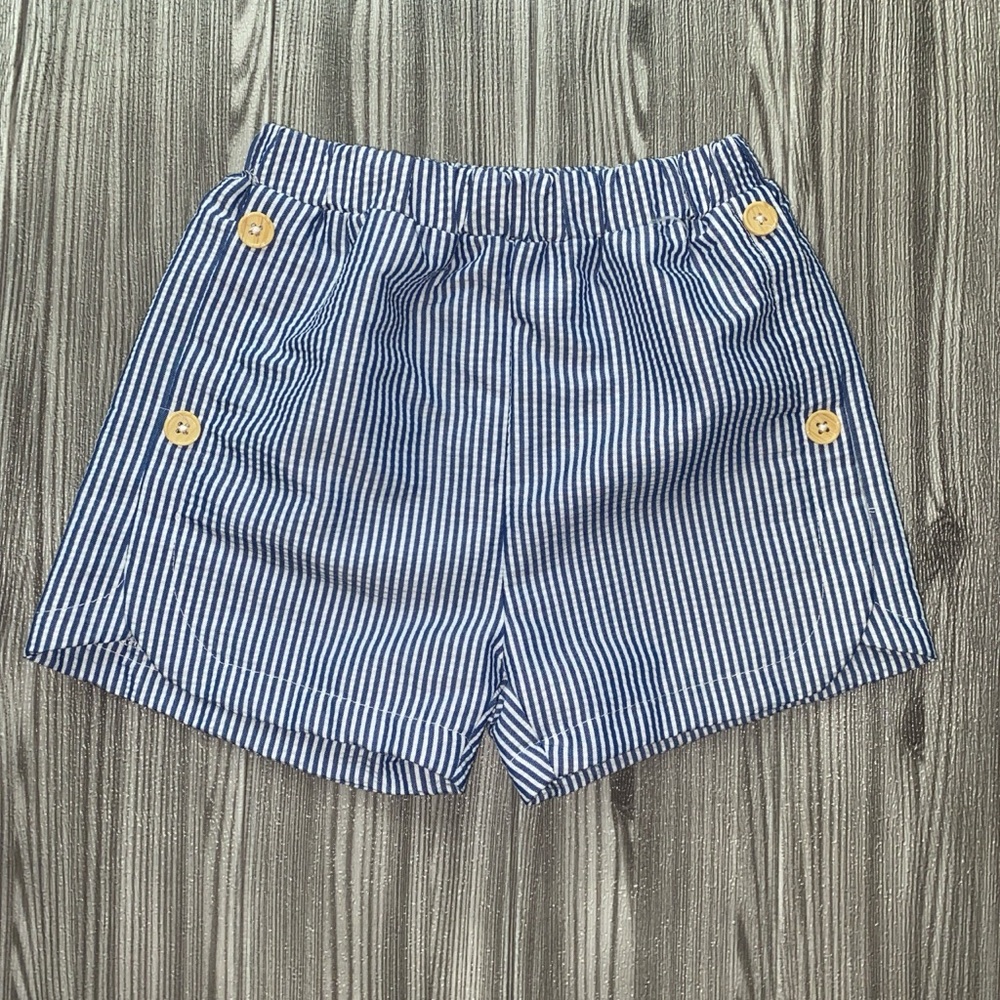 Kids Blue and White Striped Shorts with Button Accents